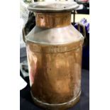 Large vintage Nestle branded copper milk churn with cover, H: 60 cm. Not available for in-house P&P.