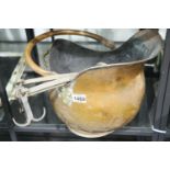 Copper coal helmet and a cast iron kitchen pot hanger. Not available for in-house P&P