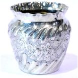 Victorian hallmarked silver pot with repousse floral design, 80g. P&P Group 2 (£18+VAT for the first