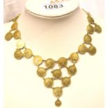Victorian necklace made from 32 gilt washed and linked threepenny pieces, maundy penny and