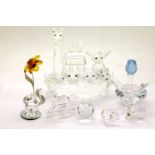 Seven pieces of Swarovski and similar style figurines and flowers, largest being Noah's Ark. P&P