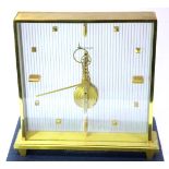 Boxed Jaeger LeCoultre Skeleton Baguette Table Clock, 8 Day movement in lacquered brass and