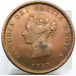 New Brunswick trade Penny Token - 1843 - Queen Victoria. P&P Group 1 (£14+VAT for the first lot