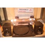 GPO Piccadilly Retro 3-Speed Turntable with Perspex Lid and External Speakers; Bluetooth receiver;