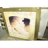 Large Roman type print of a couple in gold coloured frame, 90 x 90 cm. Not available for in-house
