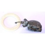 Silver plated koala bear form teething ring and rattle. P&P Group 2 (£18+VAT for the first lot