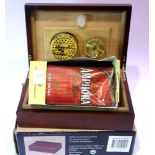 Hardwood humidor for eight cigars and Amphora pipe tobacco. P&P Group 1 (£14+VAT for the first lot