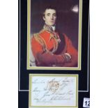 Arthur Duke of Wellington, framed signature and print, with CoA from Universal Autograph