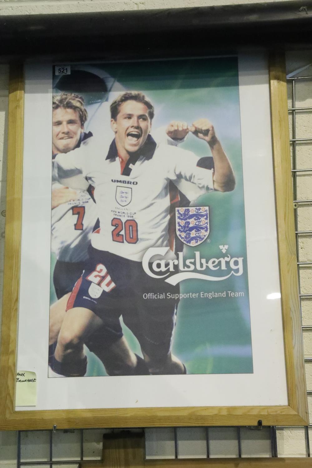 Michael Owen framed and glazed print, World Cup France 1998, 100 x 68 cm. Not available for in-house