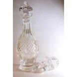 Waterford cut crystal glass in the Colleen design wine decanter, matching stopper, H: 34 cm and a