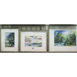 Three Vernon Hudson watercolours of forest and coastal scenes, largest 24 x 34 cm. P&P Group 3 (£