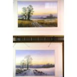 Stephen Foster pair of watercolours of country scenes in different seasons, dated 1973, each 43 x 28