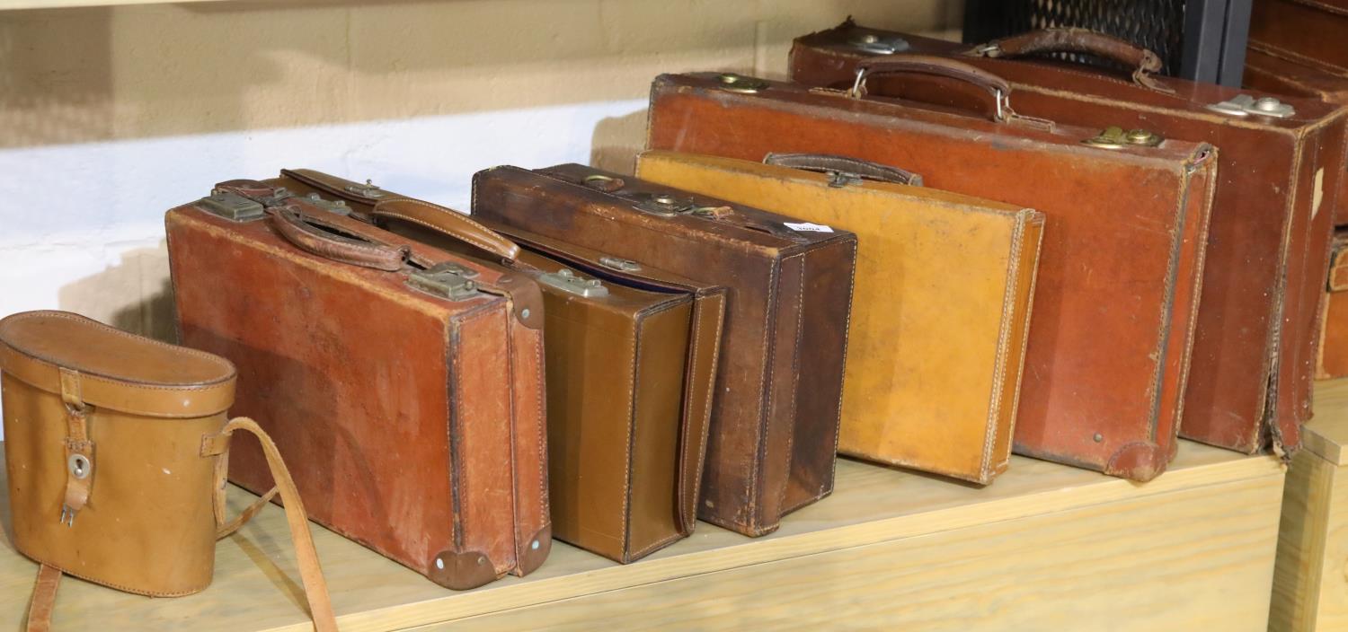 Six leather suitcases and a binocular case. Not available for in-house P&P