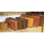 Six leather suitcases and a binocular case. Not available for in-house P&P