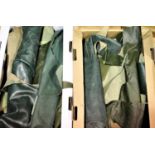 Two boxes of green leather pieces. P&P Group 3 (£25+VAT)