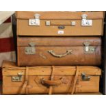Three vintage leather suitcases, including Stoawa. Not available for in-house P&P
