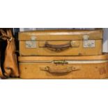 Two vintage leather suitcases. Not available for in-house P&P