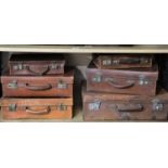 Six vintage leather suitcases. Not available for in-house P&P