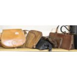 Six mixed ladies handbags including crocodile and a fishing creel. P&P Group 3 (£25+VAT)