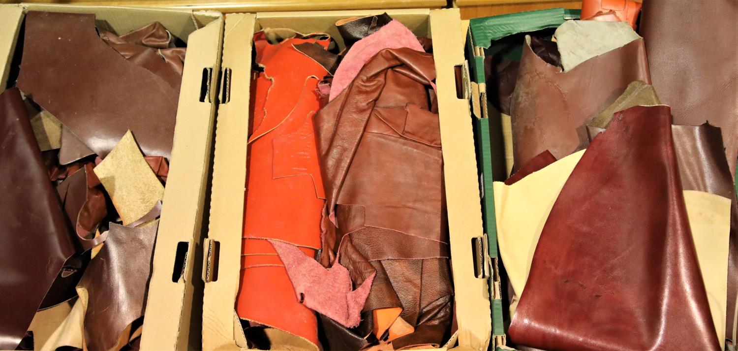 Three boxes of red leather pieces. Not available for in-house P7P