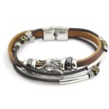 Gents leather bracelet with white metal dragon decoration. P&P Group 1 (£14+VAT for the first lot