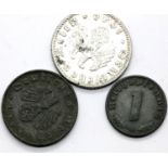 Three Third Reich coins, 1943, 1943 and 1940 with Swastika and eagle. P&P Group 1 (£14+VAT for the