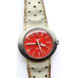 Omega Geneve dynamic red faced ladies wristwatch, 1970s. P&P Group 1 (£14+VAT for the first lot