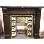 Modern fire surround with Art Nouveau style tiles. Not available for in-house P&P