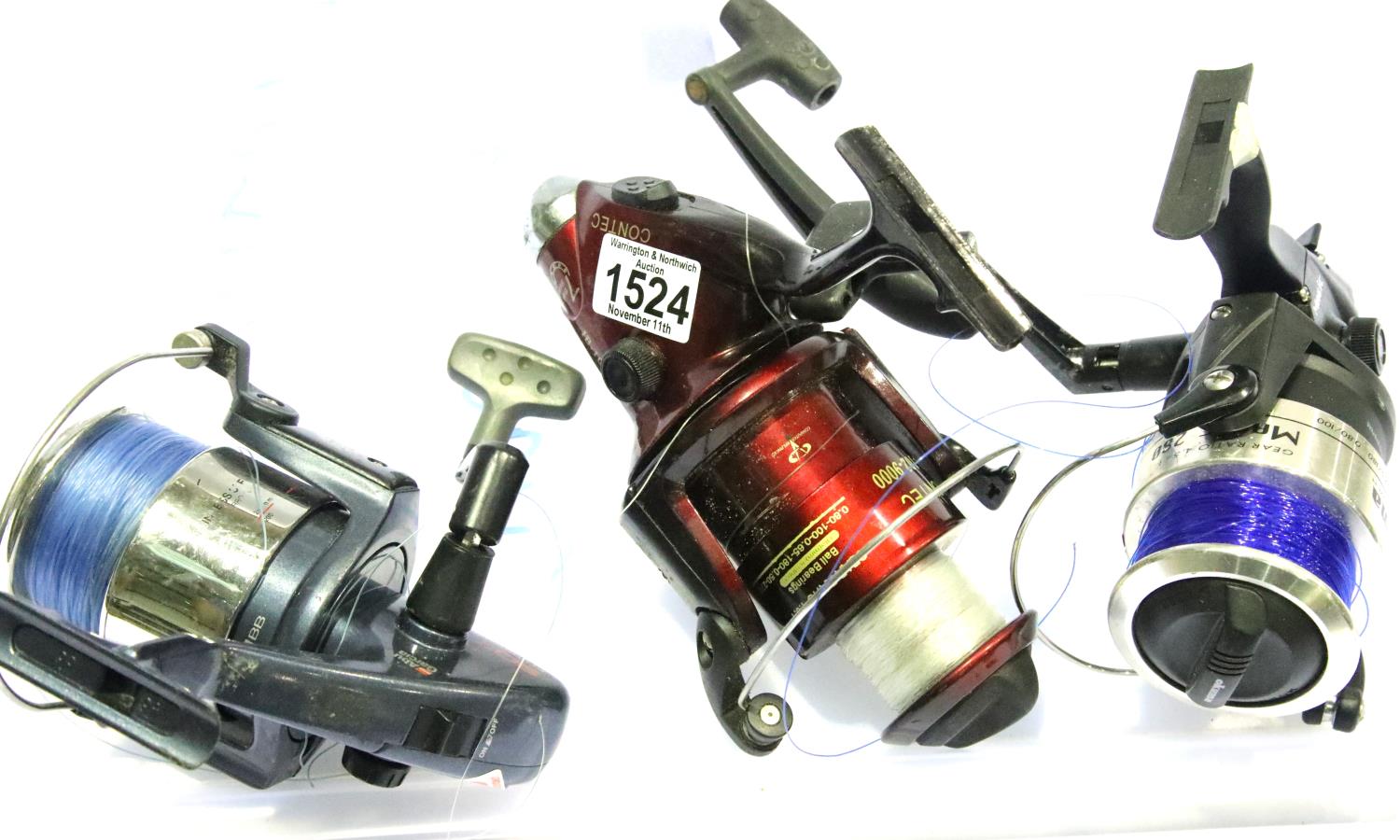 Three mixed fixed spool sea fishing reels. P&P Group 2 (£18+VAT for the first lot and £3+VAT for