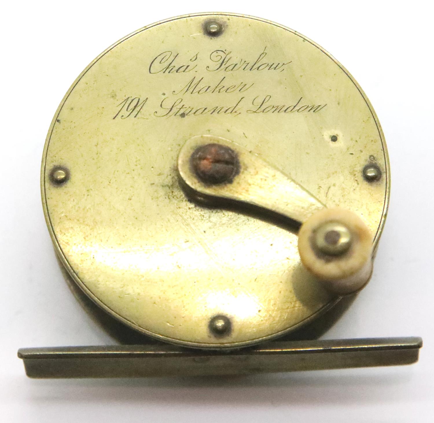 Antique brass fishing reel by Chas Parlour maker 191 Strand, London. P&P Group 2 (£18+VAT for the