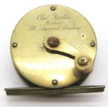 Antique brass fishing reel by Chas Parlour maker 191 Strand, London. P&P Group 2 (£18+VAT for the