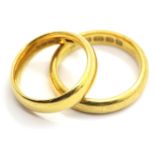 22ct gold wedding bands, sizes R and M, Sheffield assay, 17.4g. P&P Group 1 (£14+VAT for the first