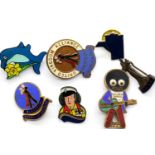 Seven enamel badges including dance, gollies, lifeboats etc. P&P Group 1 (£14+VAT for the first