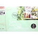 Kew Gardens 250 Years stamped envelope with 50p coin. P&P Group 1 (£14+VAT for the first lot and £