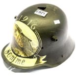 WW1 M16 Stahlhelm. This helmet was found on the Somme, Post war painted as a memorial. P&P Group