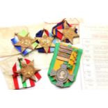 Four UK WWII medals in box of issue with photograph and Dutch medal with four bars. P&P Group 1 (£