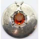 Large pewter Scottish cloak pin with large Scottish cairngorm stone, D: 69 mm. P&P Group 1 (£14+