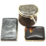 Victorian silk lined leather and snakeskin coin purse, silk lined leather stamp case and a