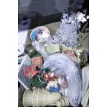 Mixed decorative/craft items, including wicker bells, robins, silver cord etc. Not available for