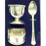 Silver plated boxed three piece Christening set. P&P Group 1 (£14+VAT for the first lot and £1+VAT