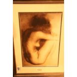 Contemporary framed print of a nude, 36 x 28 cm. Not available for in-house P&P