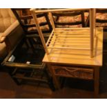 Modern single drawer table and a glass topped telephone table and a bamboo framed glass topped