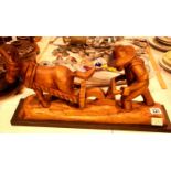 Spanish carved oak ploughman and horse. Not available for in-house P&P