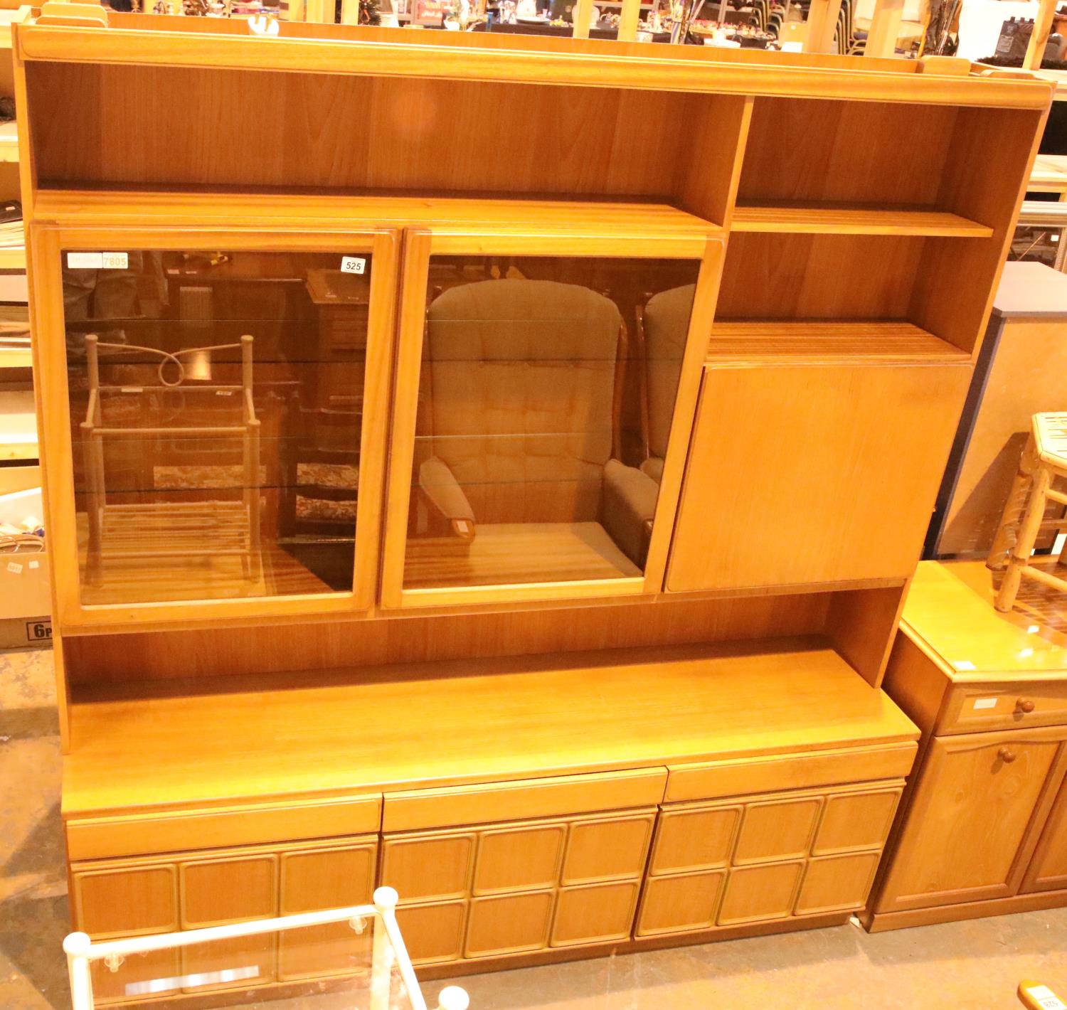 Large McIntosh teak retro wall unit with glazed doors to the upper section and storage to the