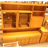 Large McIntosh teak retro wall unit with glazed doors to the upper section and storage to the