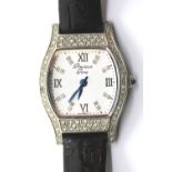 Precious Time ladies diamond set wristwatch on a leather strap. P&P Group 1 (£14+VAT for the first