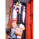 Tool box containing doll heads and accessories. Not available for in-house P&P