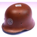 WWII German Light Weight Fire Helmet and liner, with the VW Factory Logo. P&P Group 2 (£18+VAT for