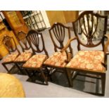 Five shield back mahogany upholstered dining chairs (4+1). Not available for in-house P&P