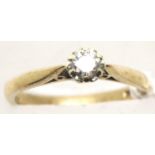 9ct gold diamond solitaire ring, 0.25ct, size P, 2.6g. P&P Group 1 (£14+VAT for the first lot and £